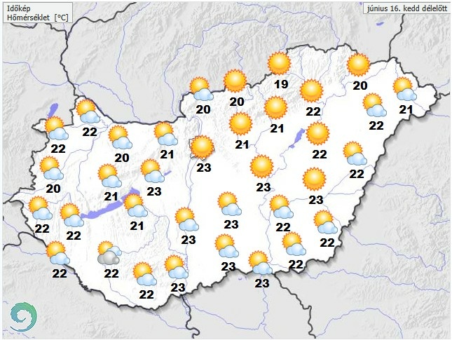 ​Időjárás-előrejelzés kedd - Forrás: met.hu