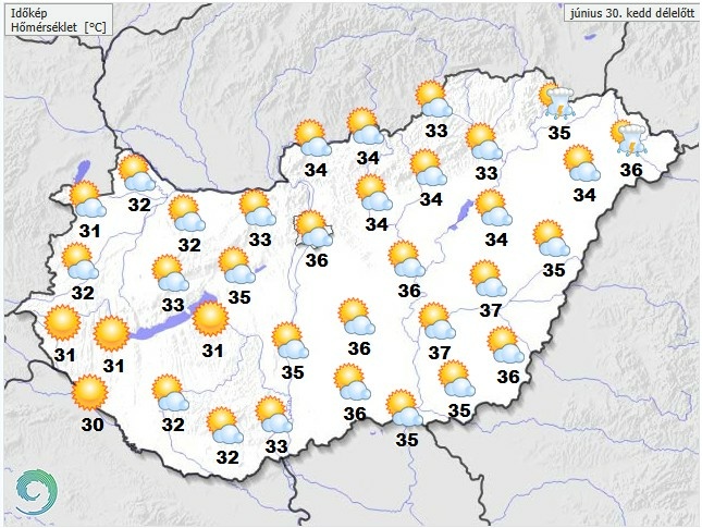 ​Időjárás-előrejelzés kedd - Forrás: met.hu