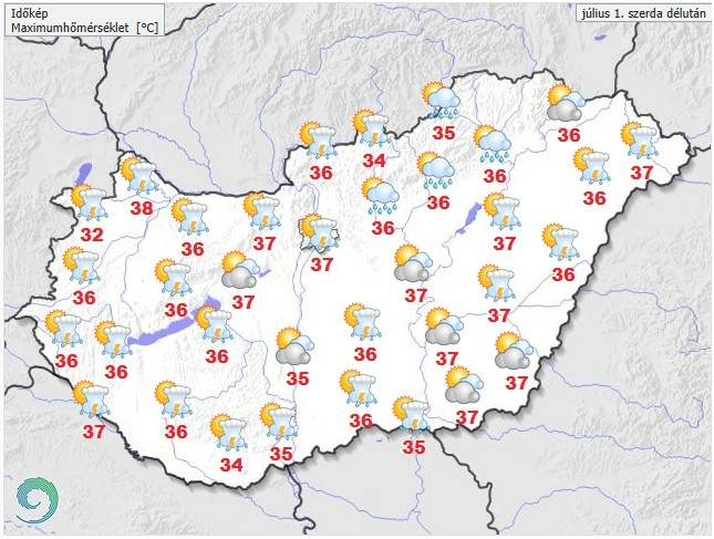 Időjárás-előrejelzés szerda délutánra - Forrás: met.hu