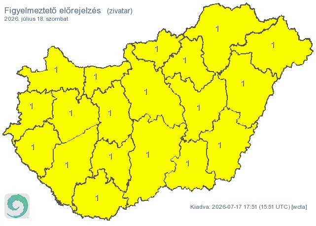 Figyelmeztetés szombatra - Forrás: met.hu