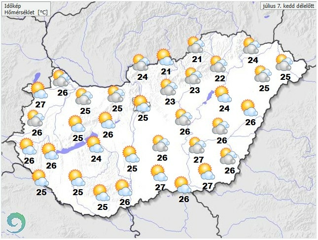 ​Időjárás-előrejelzés kedd - Forrás: met.hu
