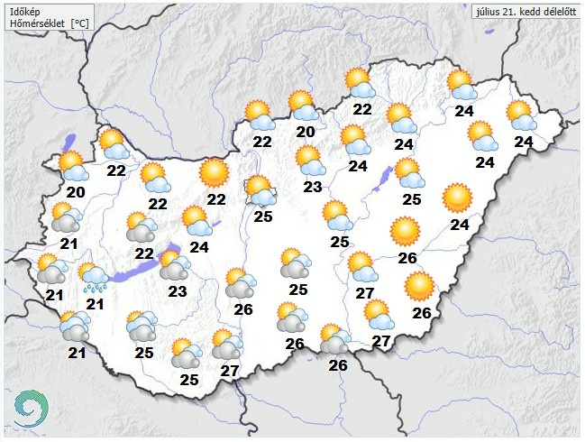 ​Időjárás-előrejelzés kedd - Forrás: met.hu