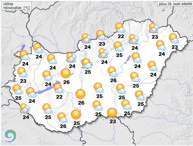 ​Időjárás-előrejelzés kedd - Forrás: met.hu