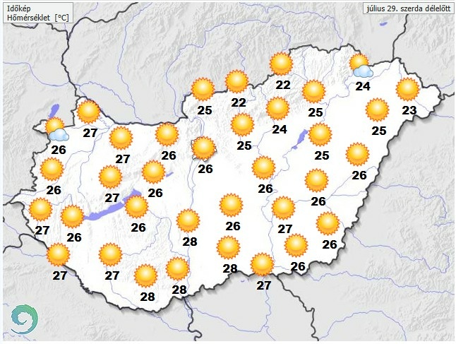 Időjárás-előrejelzés szerda délelőttre - Forrás: met.hu