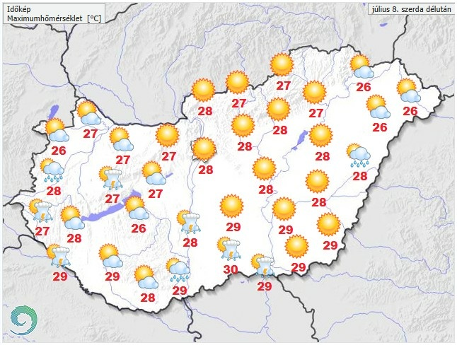 Időjárás-előrejelzés szerda délutánra - Forrás: met.hu