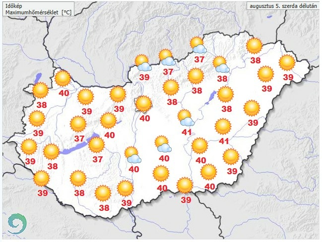 Időjárás-előrejelzés szerda délutánra - Forrás: met.hu
