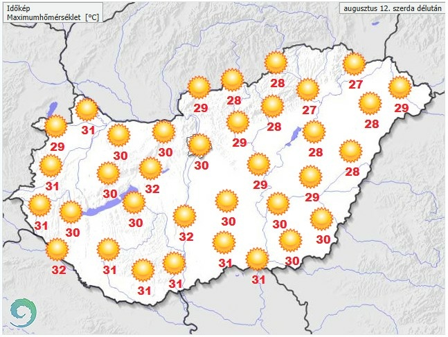 Időjárás-előrejelzés szerda délutánra - Forrás: met.hu