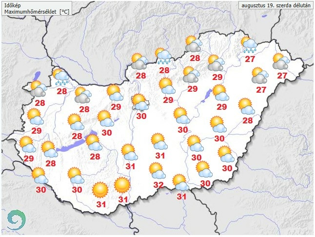 Időjárás-előrejelzés szerda délutánra - Forrás: met.hu