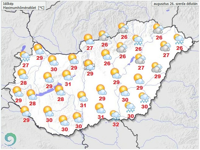 Időjárás-előrejelzés szerda délutánra - Forrás: met.hu