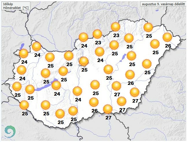Időjárás-előrejelzés vasárnap délutánra
