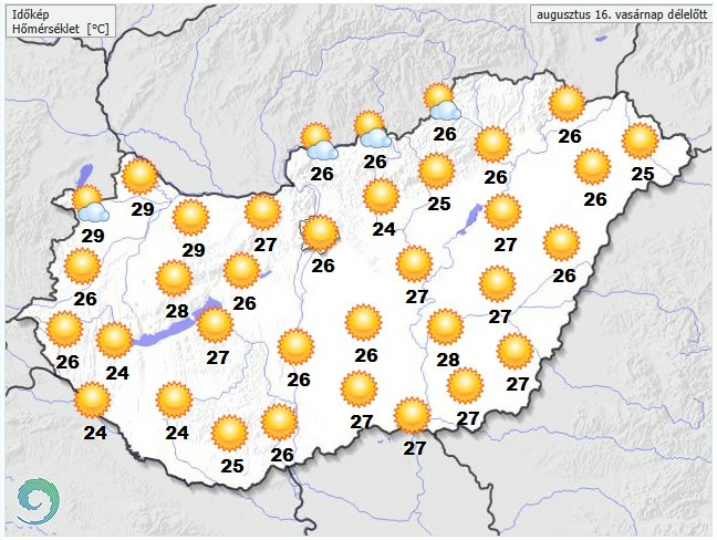 Időjárás-előrejelzés vasárnap délutánra
