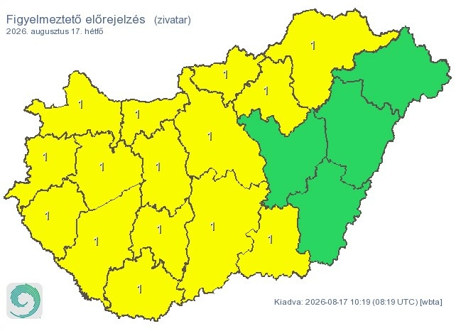Zivatarok 2026. augusztus 17-én - Forrás: met.hu
