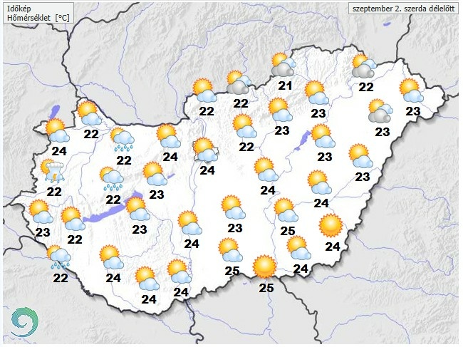 Időjárás-előrejelzés szerda délelőttre - Forrás: met.hu