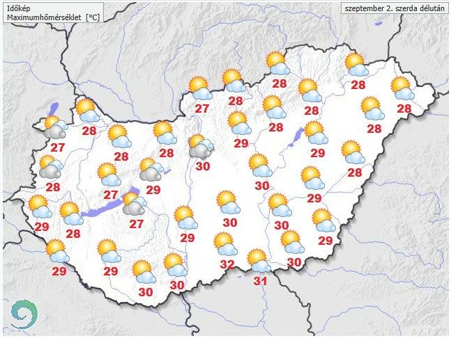 Időjárás-előrejelzés szerda délutánra - Forrás: met.hu