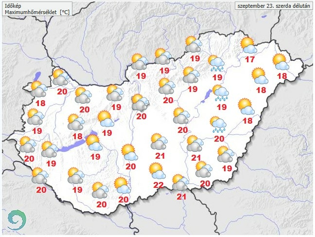 Időjárás-előrejelzés szerda délutánra - Forrás: met.hu