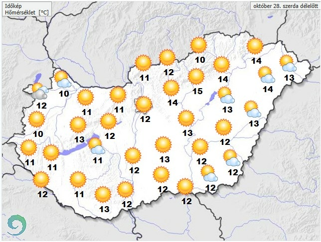 Időjárás-előrejelzés szerda délelőttre - Forrás: met.hu