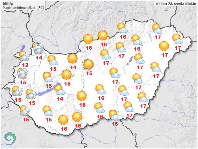 Időjárás-előrejelzés szerda délutánra - Forrás: met.hu