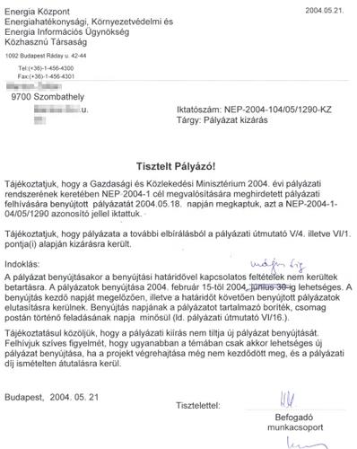 Pályázat válasz