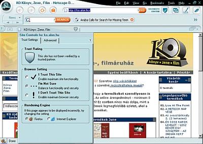 Az oldal biztonságával is játszhatunk Netscape 8