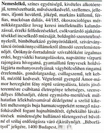 Társkereső hirdetés