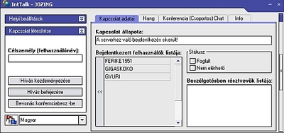 Az IntTalk kezelőfelülete IntTalk