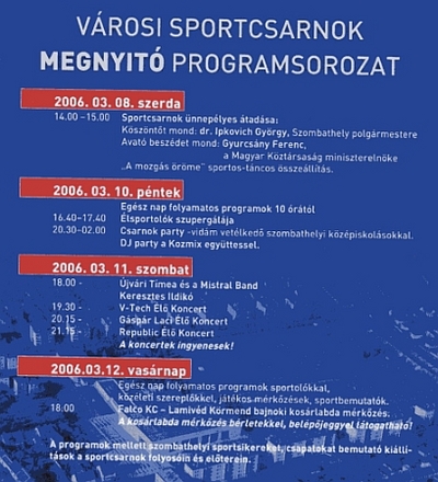 Sportcsarnok-nyitás - 4 napos programsorozat Sportcsarnok