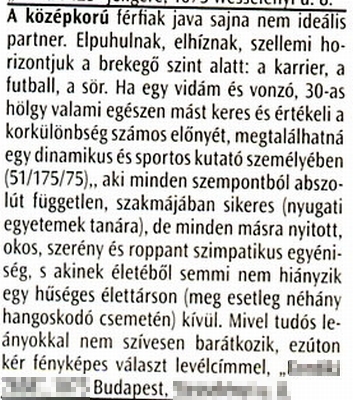 Társkereső hirdetés