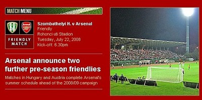 A Hali-meccs beharangozója az Arsenal-honlapon Haladás-Arsenal