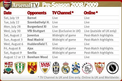 Előkészületi meccsek Az Arsenal Tv programjában Az Arsenal Tv