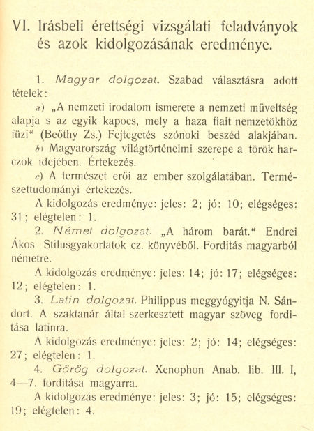 A szombathelyi királiy katolikus főgimnázium érettségi tételei több mint 100 évvel ezelőtt