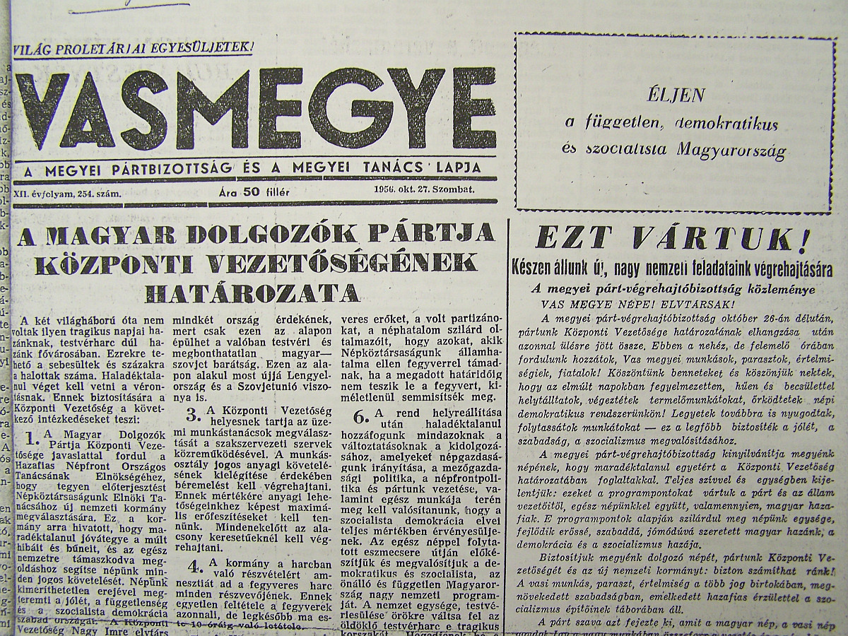 1956 Vas megye sajtójában