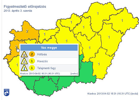 A Met.hu kedden este fél hétkor ezt jósolta szerdára Vas megyének