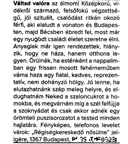 parnerkereső apróhirdetés a nők lapjában