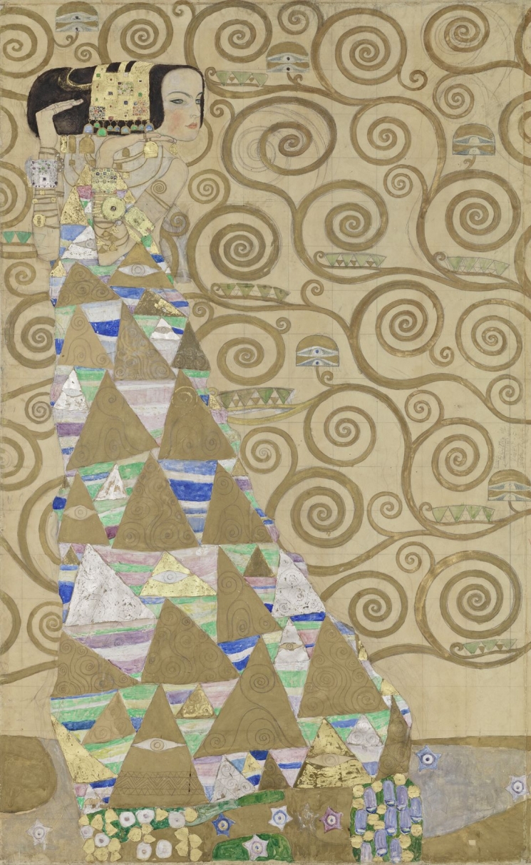 Gustav Klimt (1862-1918), A brüsszeli Stoclet-ház étkezőjének fali frízéhez készített tervrajz, „Várakozás", 1910/11, MAK-Schausammlung 