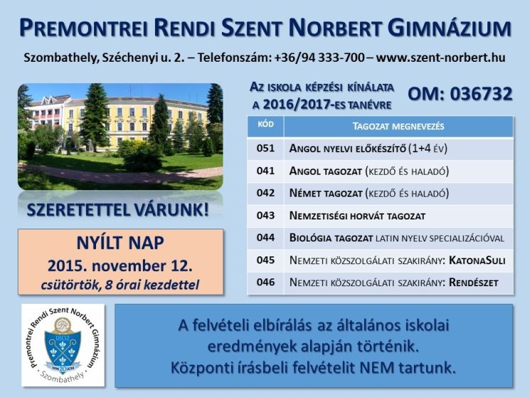 Nyílt nap a Premontreiben november 12-én