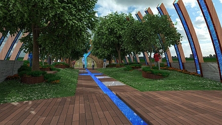 A magyar világkiállítási pavilon tetőkertje (látványterv)