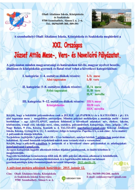 XXI. Országos József Attila Mese-, Vers- és Novellaíró Pályázat XXI. Országos József Attila Mese-, Vers- és Novellaíró Pályázat